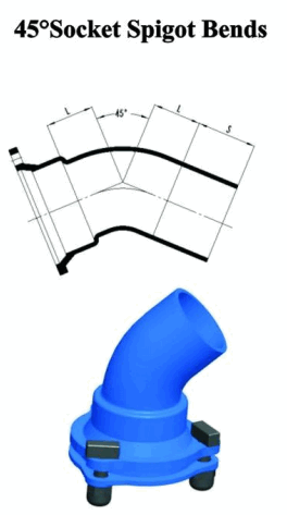 45 Degree Socket-Spigot Ductile Iron Bends for Municipal Piping