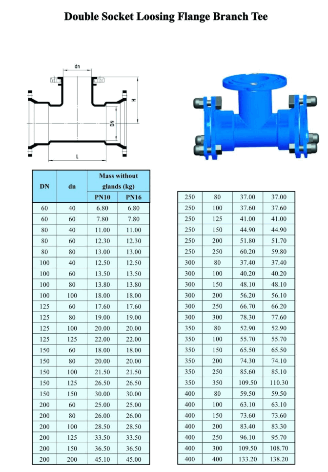 Double Socket Loosing Flange Branch Tee